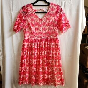 Pink Lace, Lined Maternity Dress. Medium